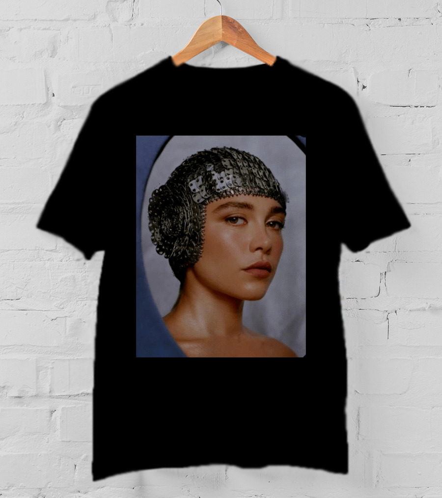 Florence Pugh Stuns On Vanity Fair With Elegant Chainmail Headpiece T-Shirt