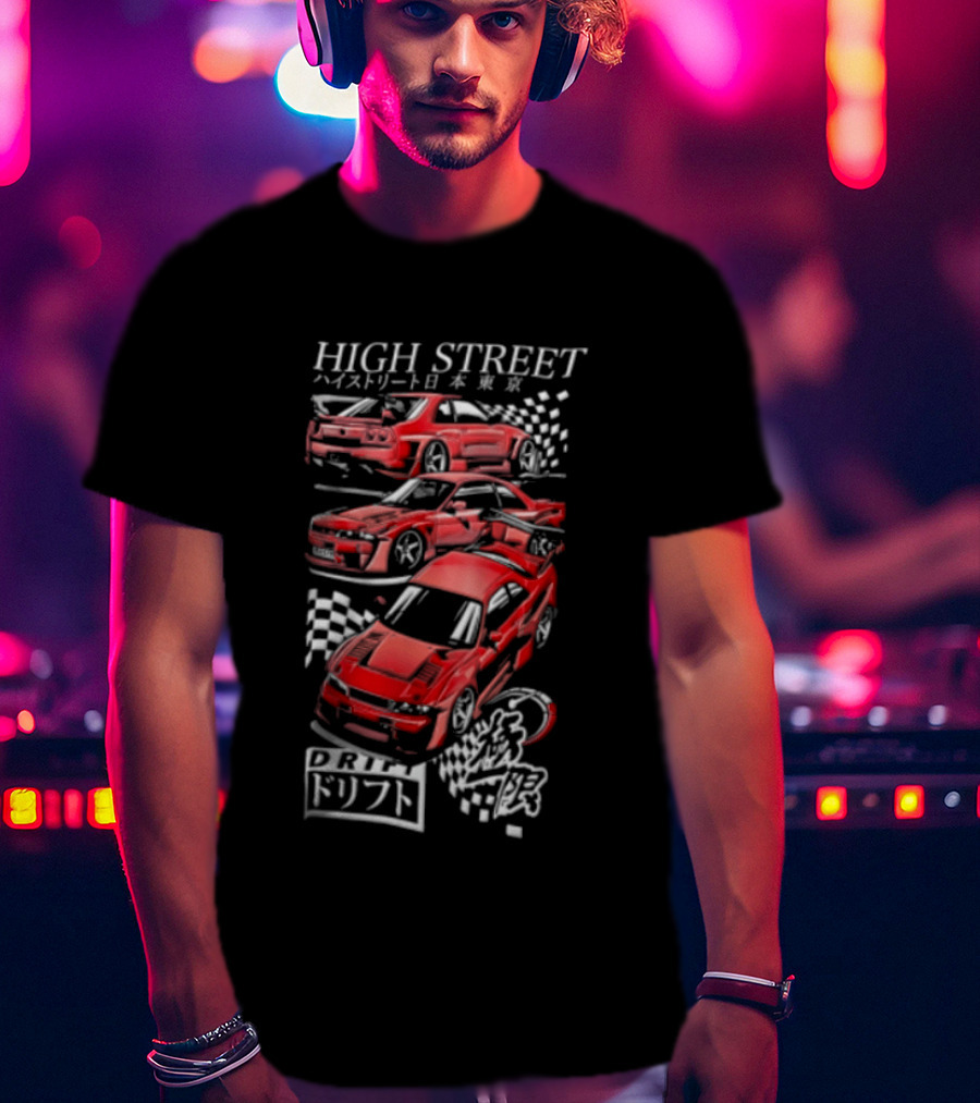 High Street Tokyo Drift Japanese Red Drift Cars T-Shirt