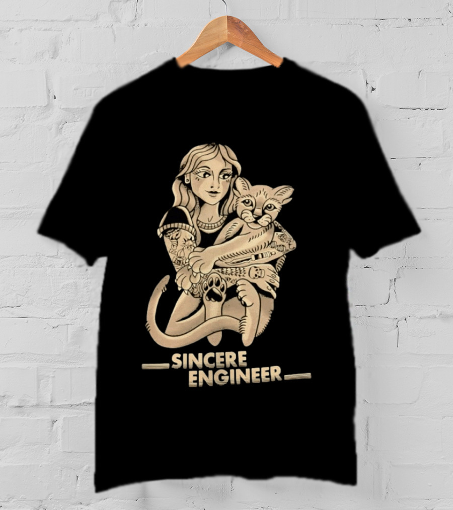 Tattooed Woman Hugging Cat Sincere Engineer T-Shirt