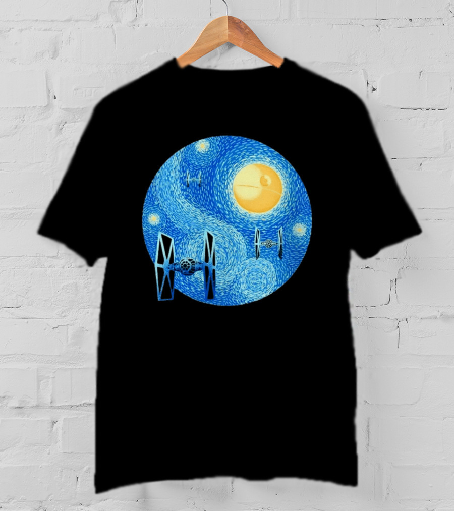Starry Night Death Star Tie Fighters Star Wars Van Gogh T-Shirt