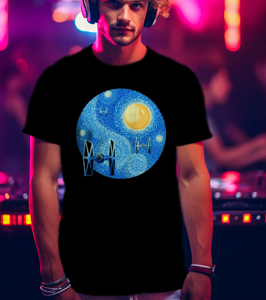 Starry Night Death Star Tie Fighters Star Wars Van Gogh T-Shirt