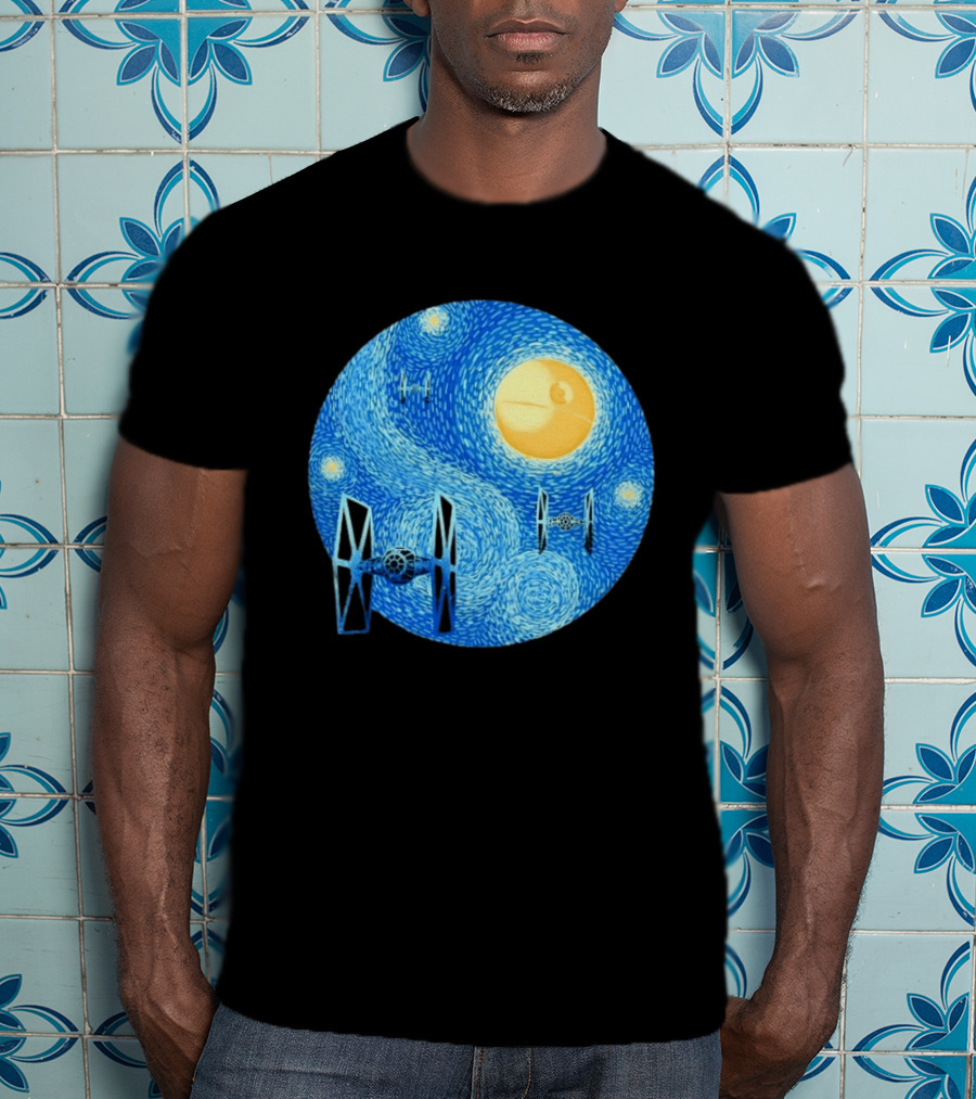 Starry Night Death Star Tie Fighters Star Wars Van Gogh T-Shirt