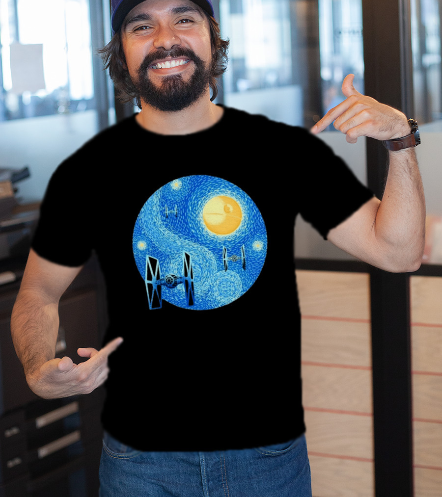 Starry Night Death Star Tie Fighters Star Wars Van Gogh T-Shirt