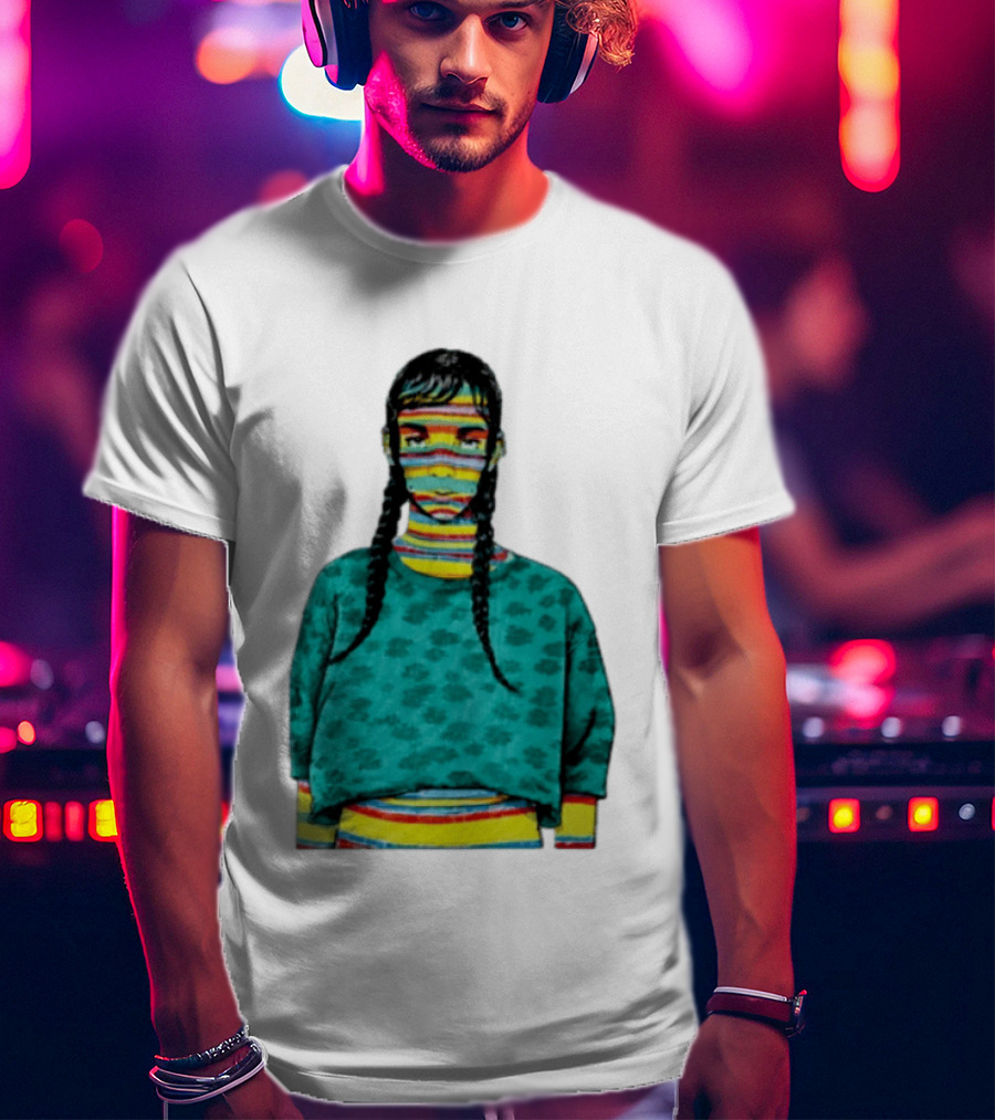 Sicko Last Spring Japan Kai Cenat Striped Face And Braids T-Shirt