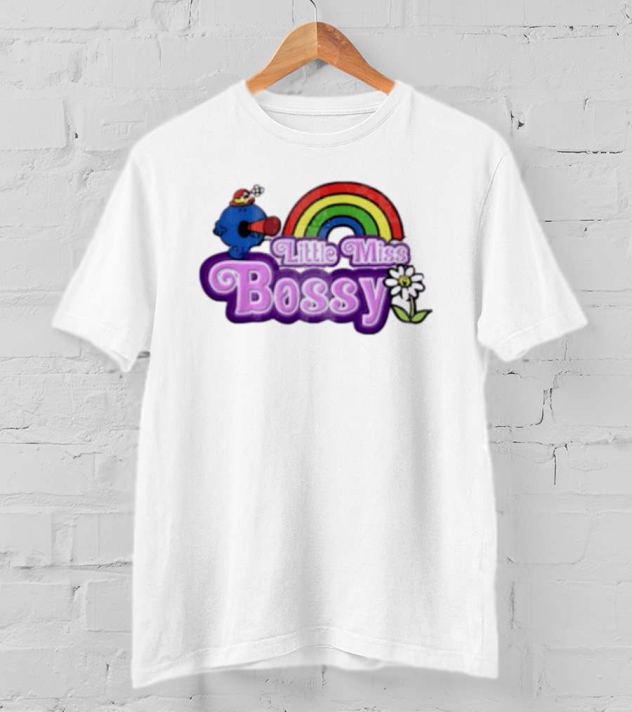 Little Miss Bossy Rainbow With Flower And Megaphone T-Shirt