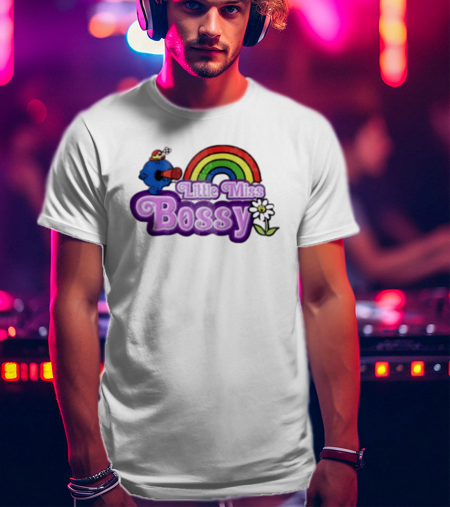 Little Miss Bossy Rainbow With Flower And Megaphone T-Shirt