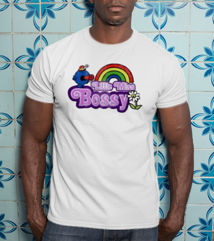 Little Miss Bossy Rainbow With Flower And Megaphone T-Shirt