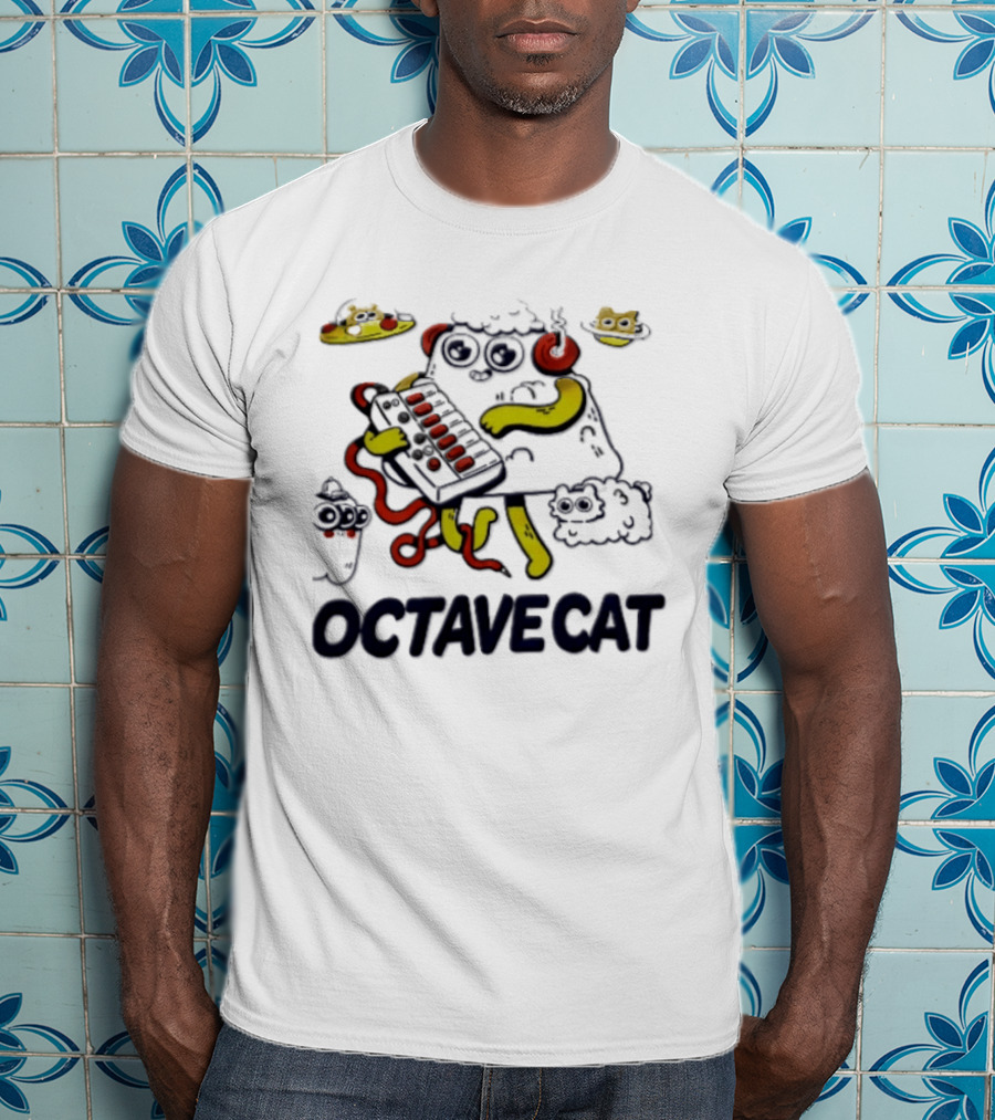 Octave Cat Synthesizer Headphones Pizza Slice T-Shirt