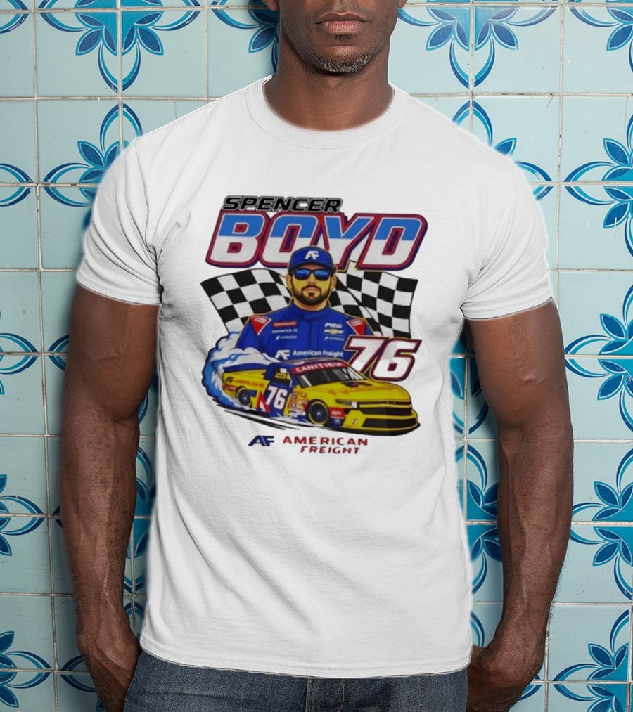 Spencer Boyd 76 American Freight Racing Car Checkered Flag T-Shirt
