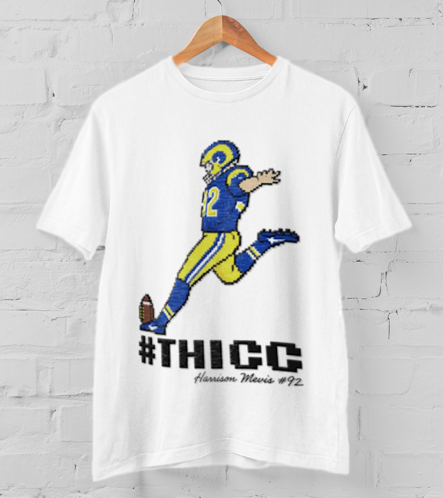 #THICC Harrison Mevis 92 Pixel Football Player In Blue And Yellow Uniform T-Shirt