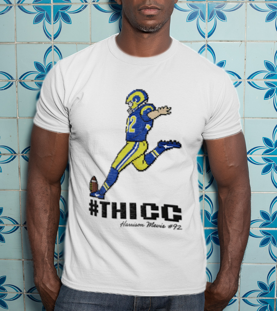 #THICC Harrison Mevis 92 Pixel Football Player In Blue And Yellow Uniform T-Shirt