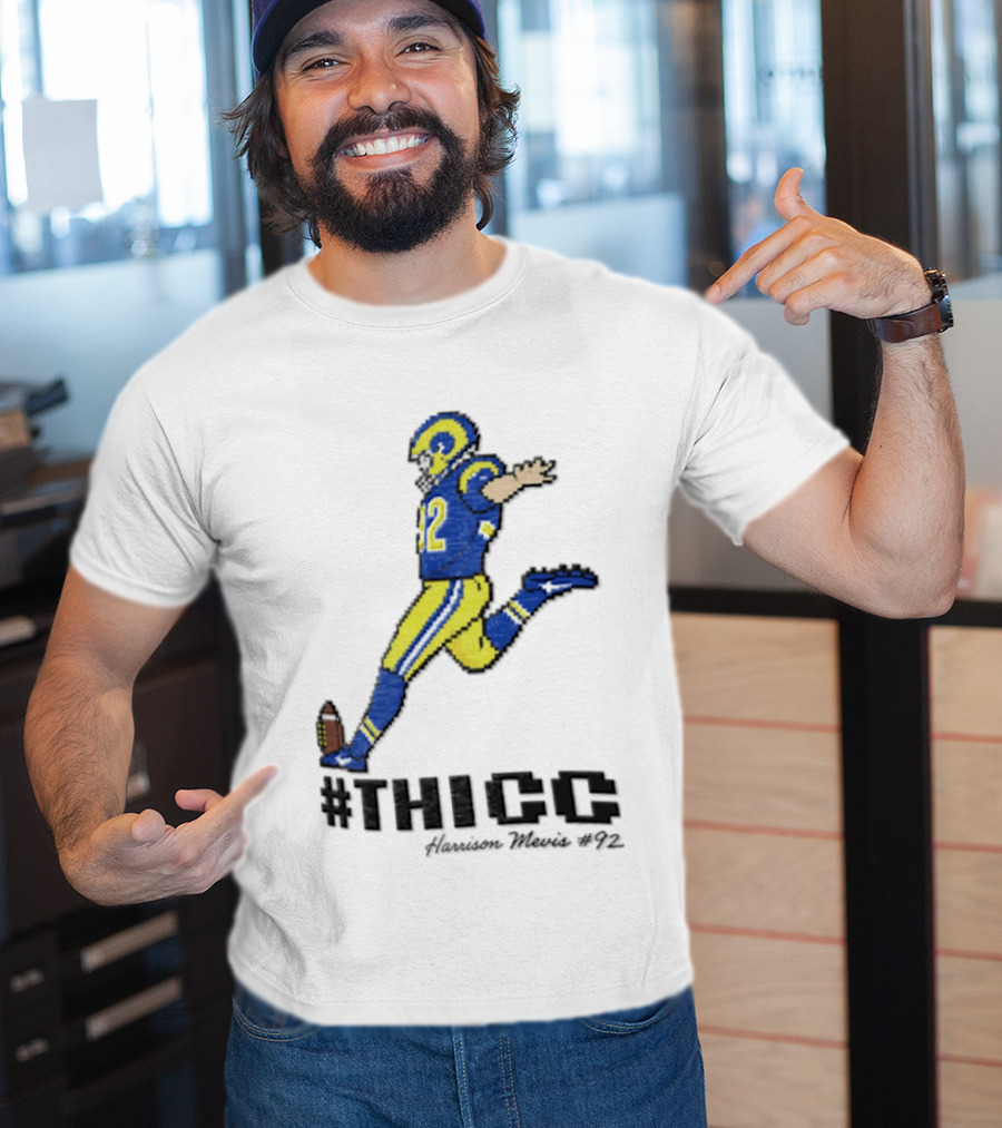 #THICC Harrison Mevis 92 Pixel Football Player In Blue And Yellow Uniform T-Shirt