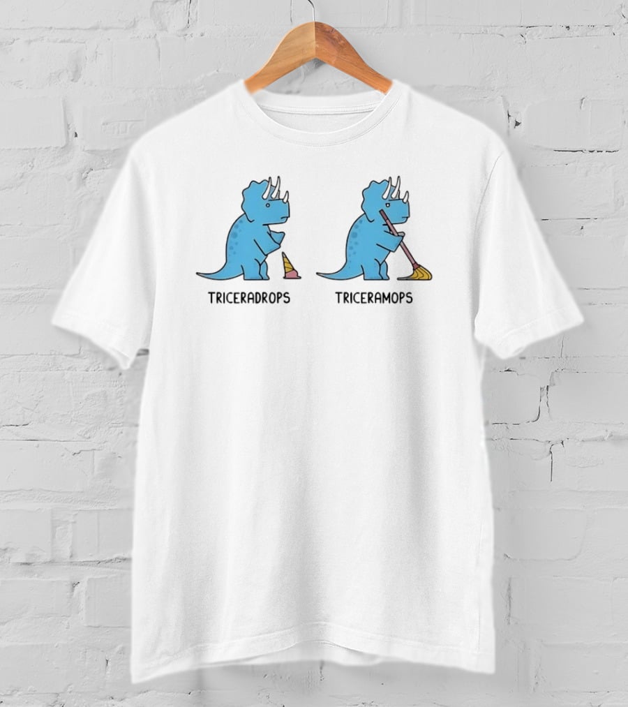 Triceradrops Triceramops Dinosaur Humor Ice Cream Cleaning Cartoon T-Shirt
