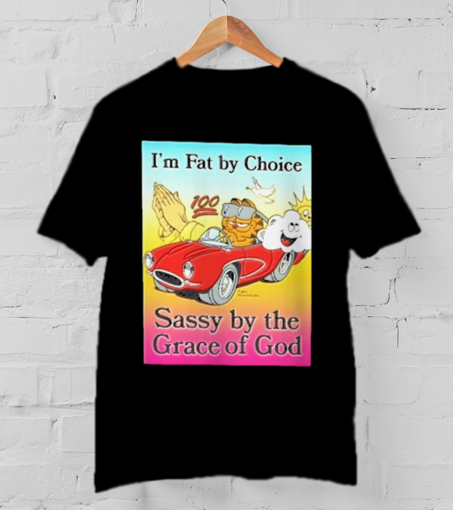 I'm Fat By Choice Sassy By The Grace Of God Cartoon Cat In Red Car Emoji T-Shirt