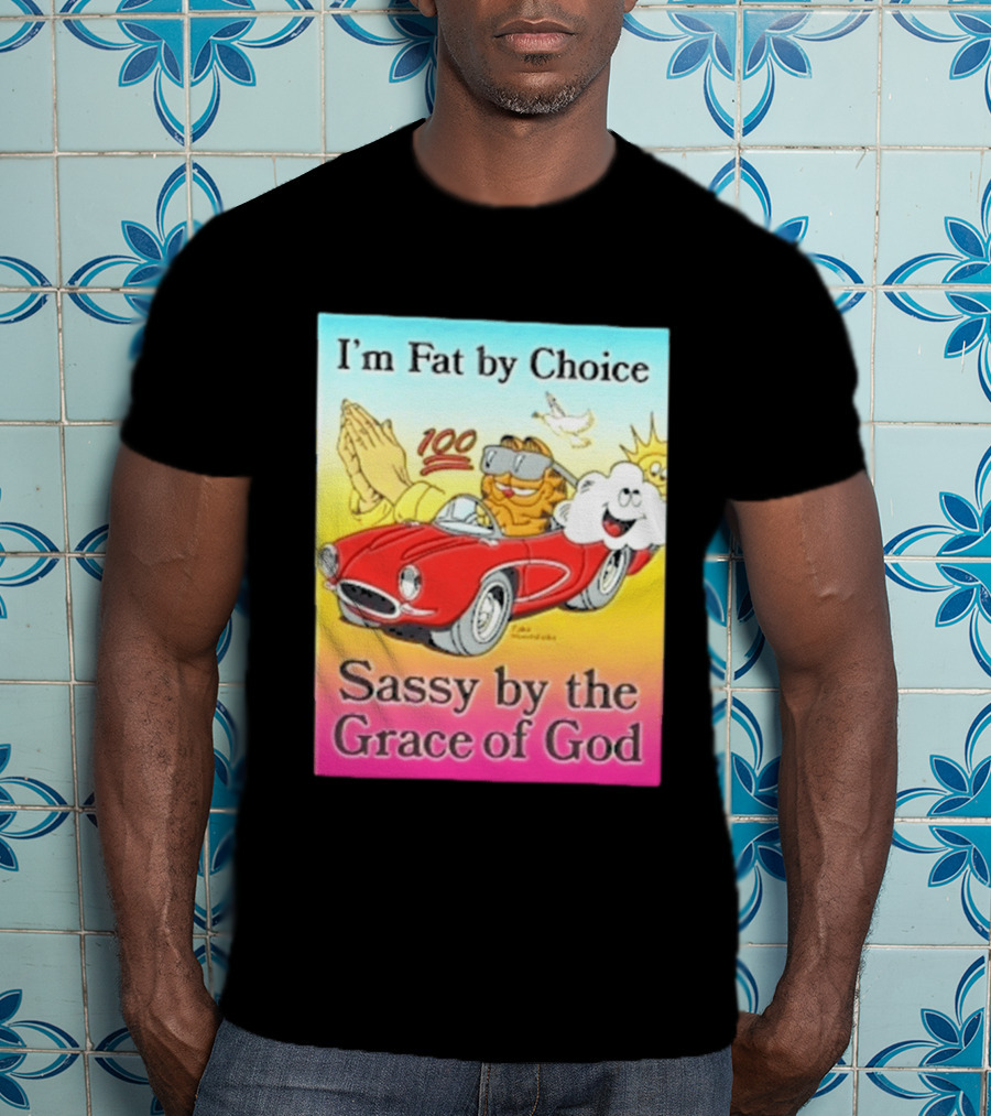 I'm Fat By Choice Sassy By The Grace Of God Cartoon Cat In Red Car Emoji T-Shirt