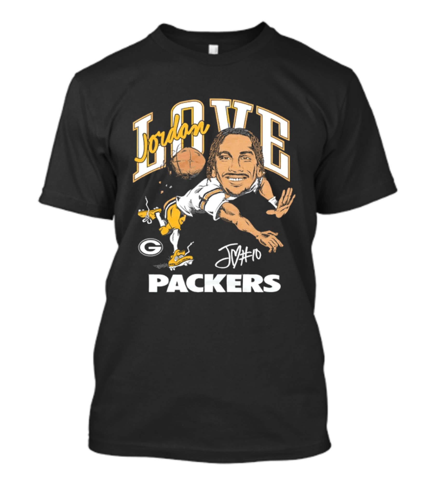 Jordan Love Packers Caricature Football Player Catching T-Shirt