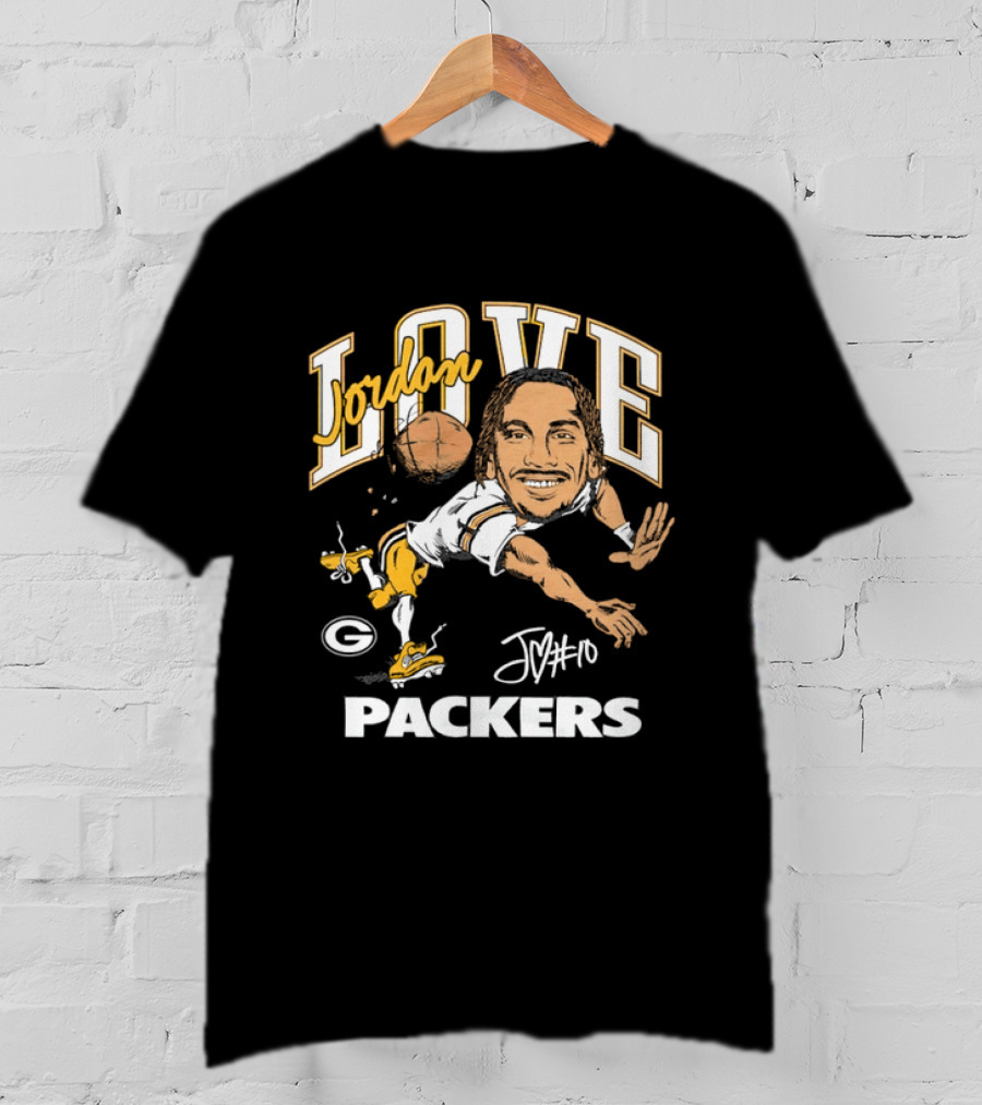 Jordan Love Packers Caricature Football Player Catching T-Shirt