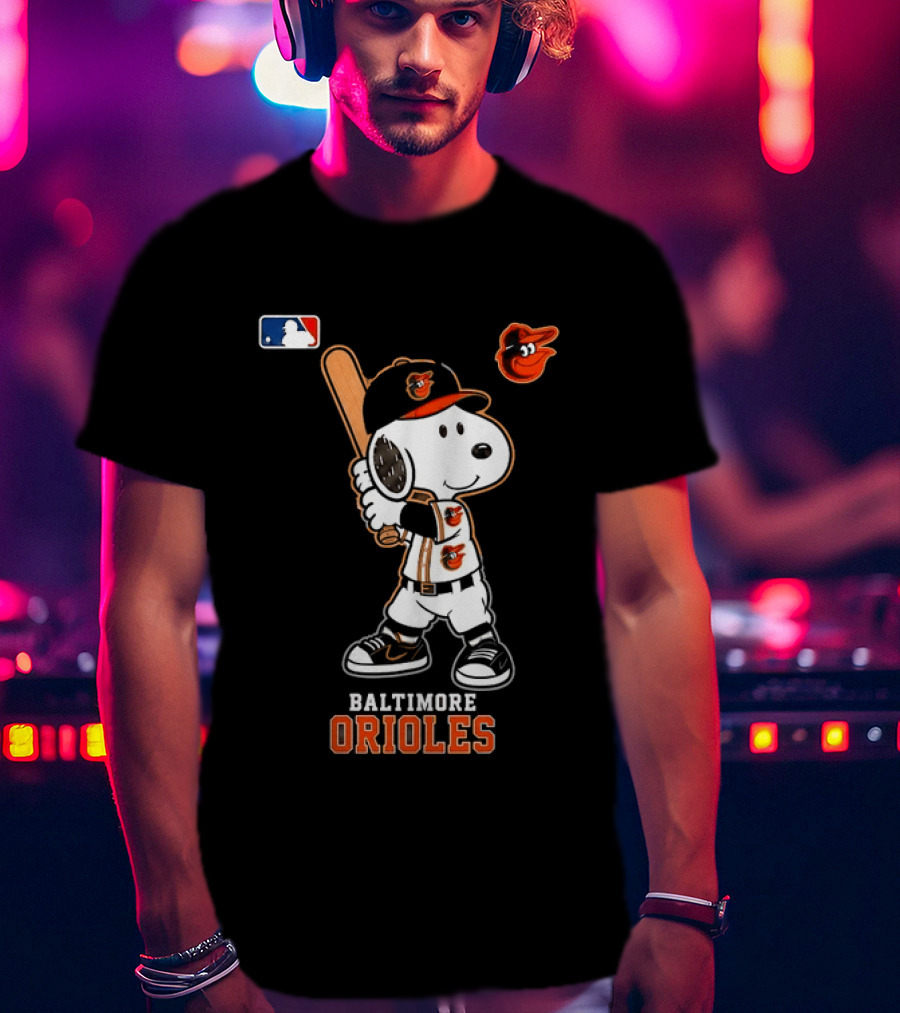 Snoopy Baltimore Orioles MLB Baseball Jersey With Bat And Cap T-Shirt