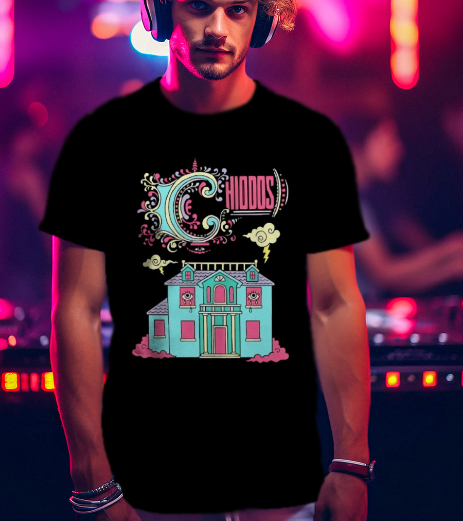 Chiddos House Whimsical Surreal Crying Eyes House Clouds Lightning T-Shirt