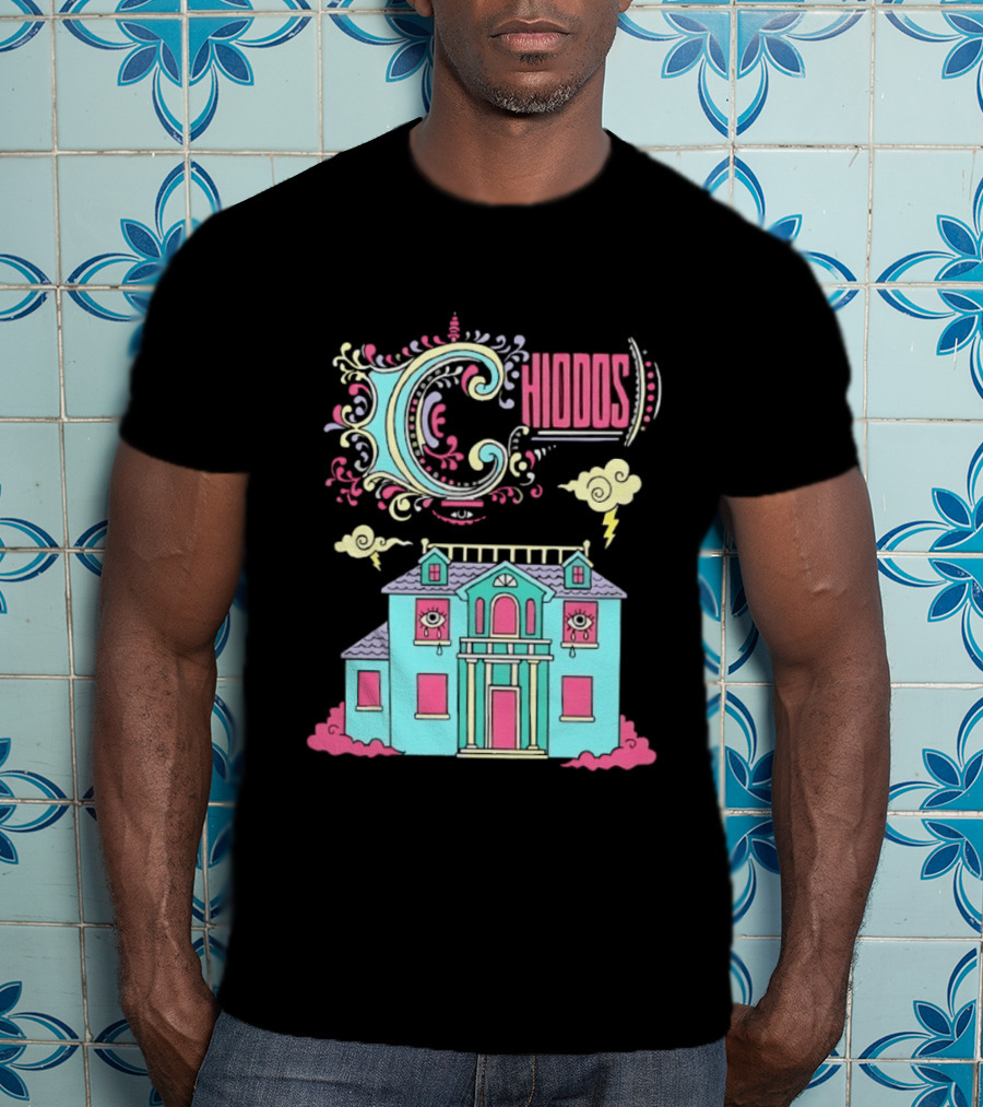 Chiddos House Whimsical Surreal Crying Eyes House Clouds Lightning T-Shirt