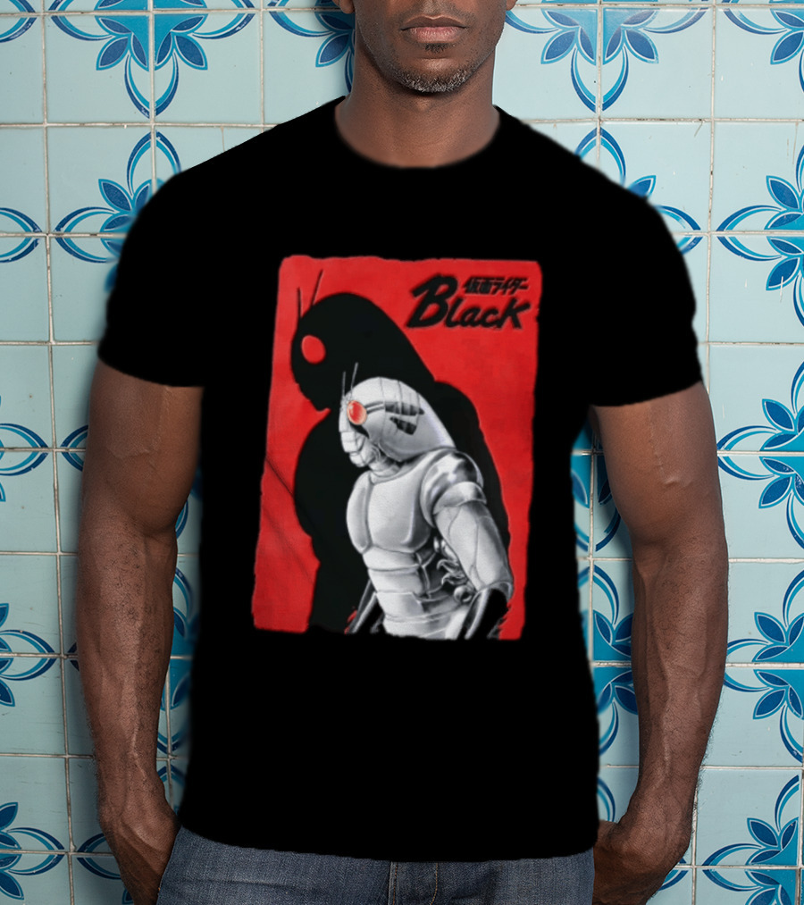 Kamen Rider Black Iconic Character Silhouette And Bold Red T-Shirt