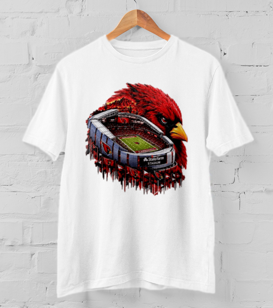 Arizona Cardinals State Farm Stadium With Cardinal Artwork And NFL Football T-Shirt