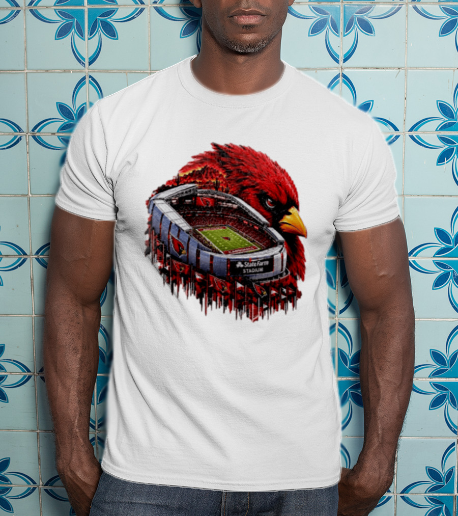 Arizona Cardinals State Farm Stadium With Cardinal Artwork And NFL Football T-Shirt