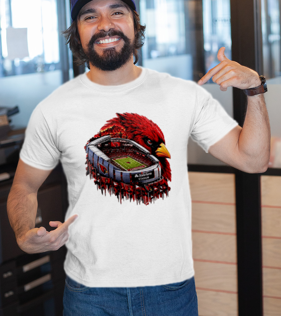 Arizona Cardinals State Farm Stadium With Cardinal Artwork And NFL Football T-Shirt