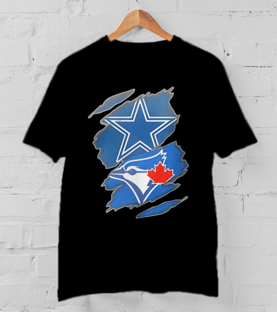Dallas Cowboys Star And Toronto Blue Jays Jay With Maple Leaf Ripped T-Shirt