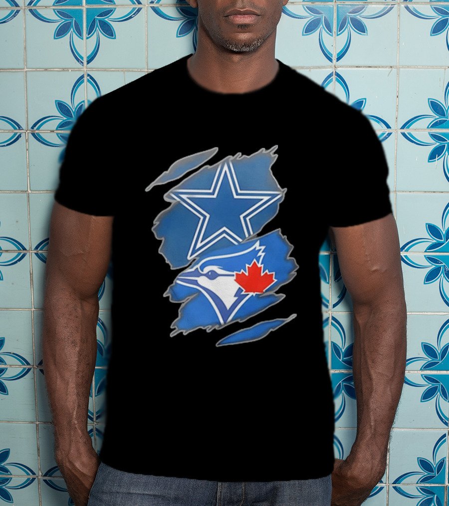 Dallas Cowboys Star And Toronto Blue Jays Jay With Maple Leaf Ripped T-Shirt