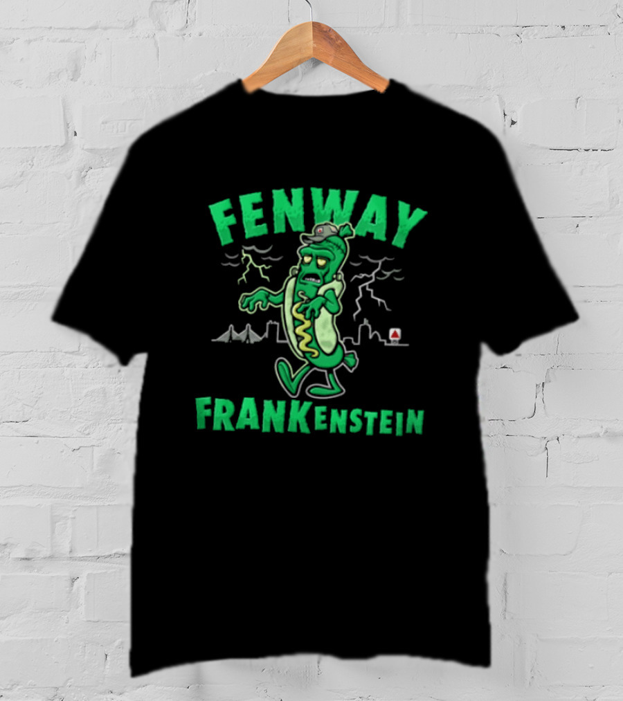 Fenway Frankenstein Halloween Zombie Monster With Lightning And Spooky Skyline T-Shirt
