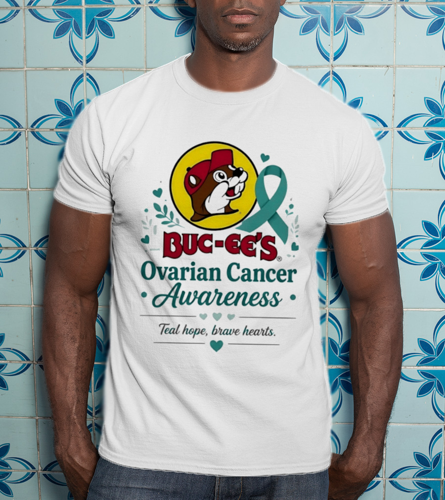 Buc Ee's Ovarian Cancer Awareness Teal Hope Brave Hearts T-Shirt