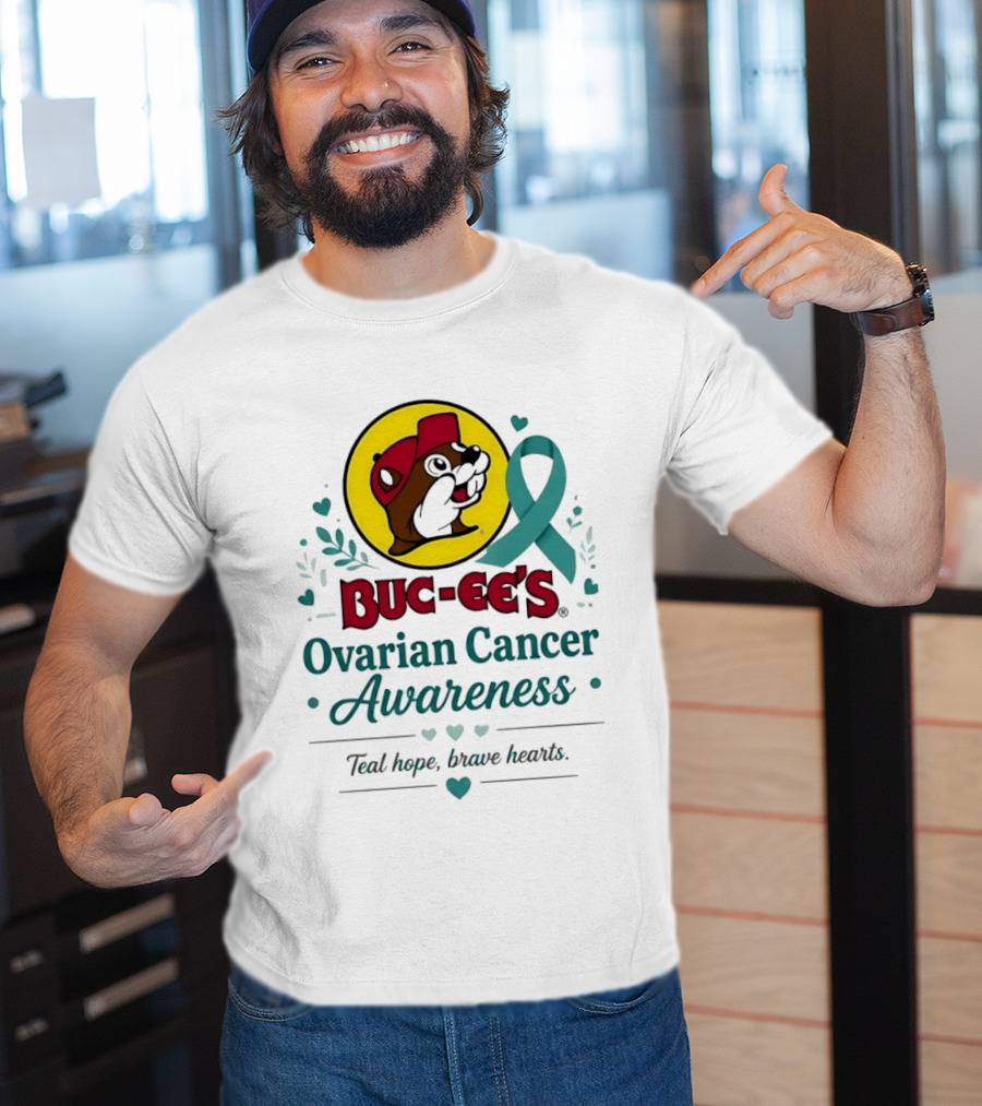 Buc Ee's Ovarian Cancer Awareness Teal Hope Brave Hearts T-Shirt