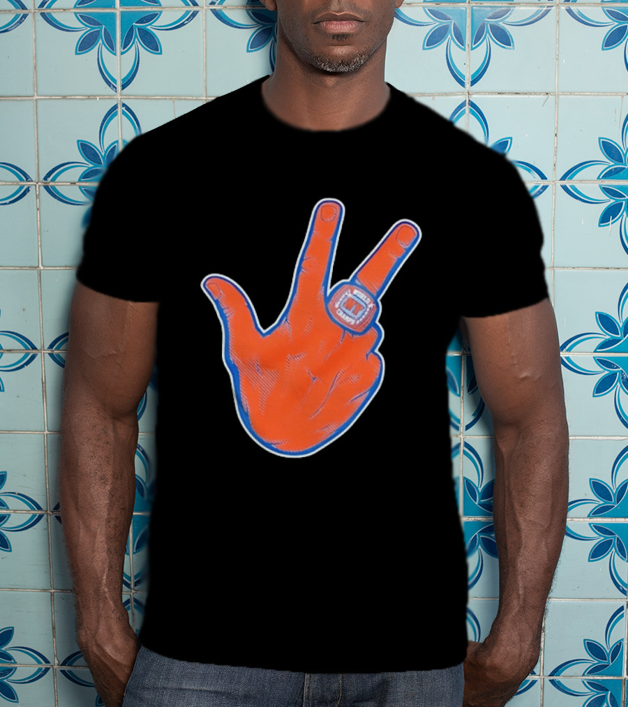 New York Knicks World Champs Victory Hand Sign With Ring NY Sports T-Shirt