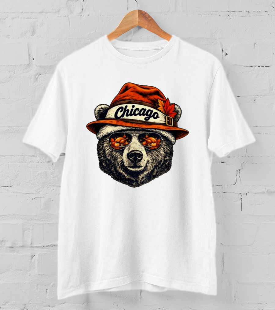 Chicago Bear Sunglasses With Thanksgiving Turkey Reflection Hat T-Shirt