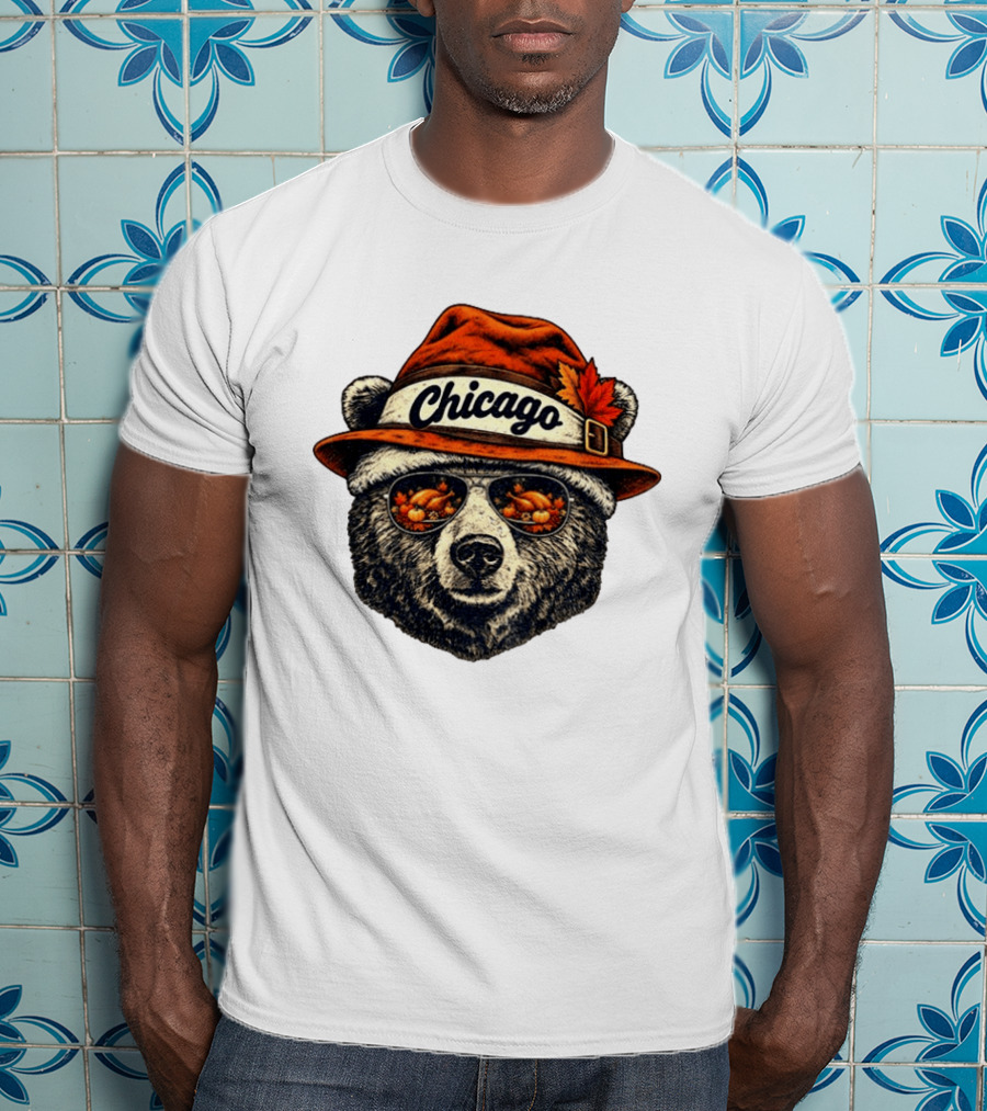 Chicago Bear Sunglasses With Thanksgiving Turkey Reflection Hat T-Shirt