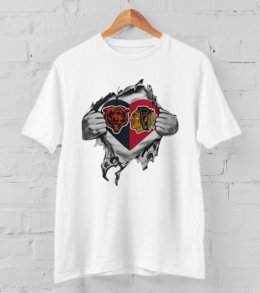 Chicago Bears Blackhawks Heart Fusion T-Shirt