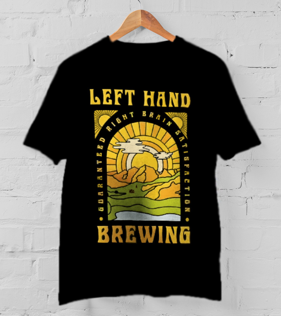 Left Hand Brewing Guaranteed Right Brain Satisfaction Sunburst River Landscape T-Shirt