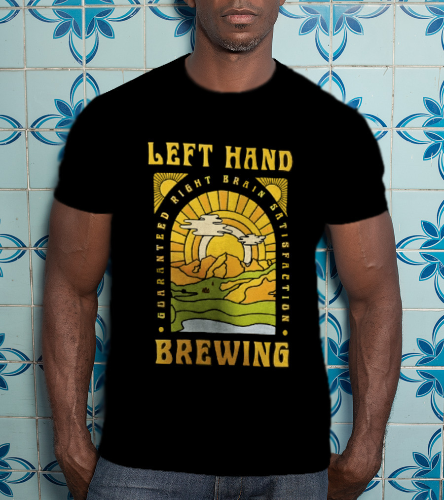 Left Hand Brewing Guaranteed Right Brain Satisfaction Sunburst River Landscape T-Shirt