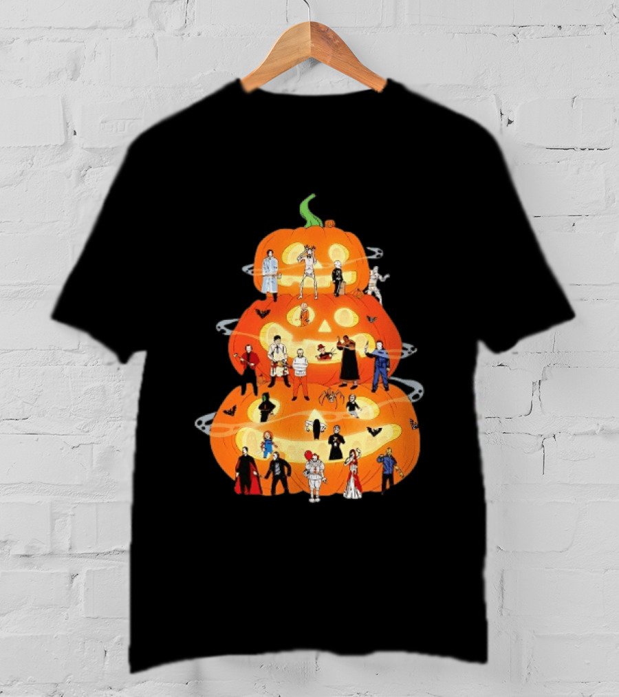 Horror Movie Icons Halloween Pumpkin Stack Villains T-Shirt