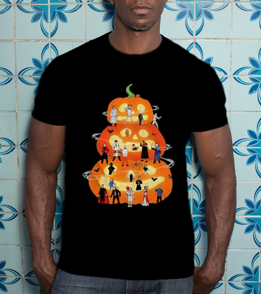 Horror Movie Icons Halloween Pumpkin Stack Villains T-Shirt
