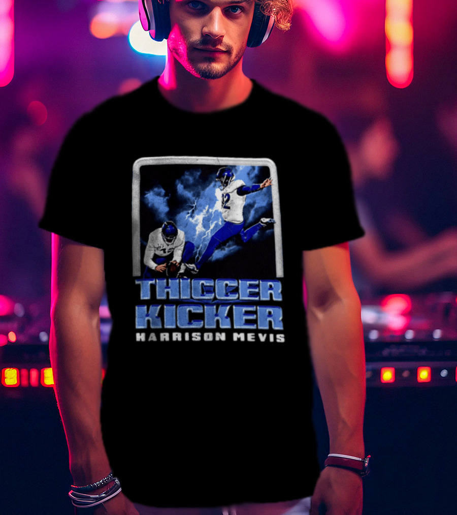 Harrison Mevis Thiccer Kicker Football Action And Lightning T-Shirt