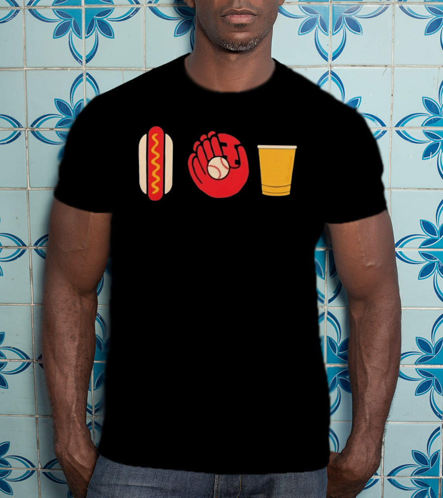 Hot Dog Baseball Glove Beer Chowlahoadz Stadium Food T-Shirt