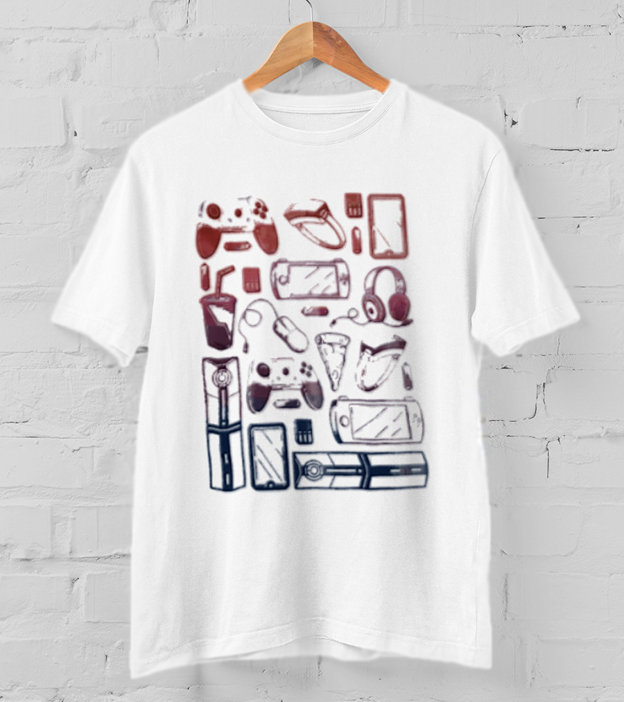 Gaming Console Controllers And Snacks Collage T-Shirt