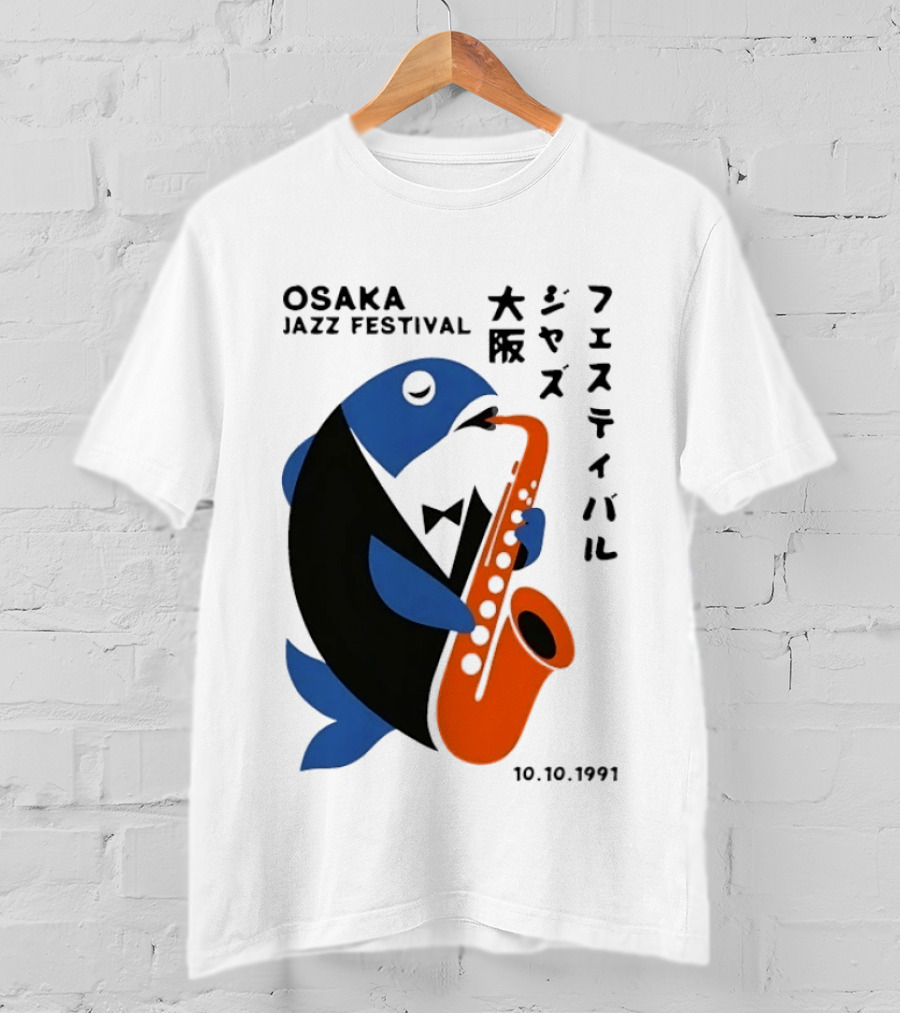 Osaka Jazz Festival 10.10.1991 Saxophone Playing Fish T-Shirt