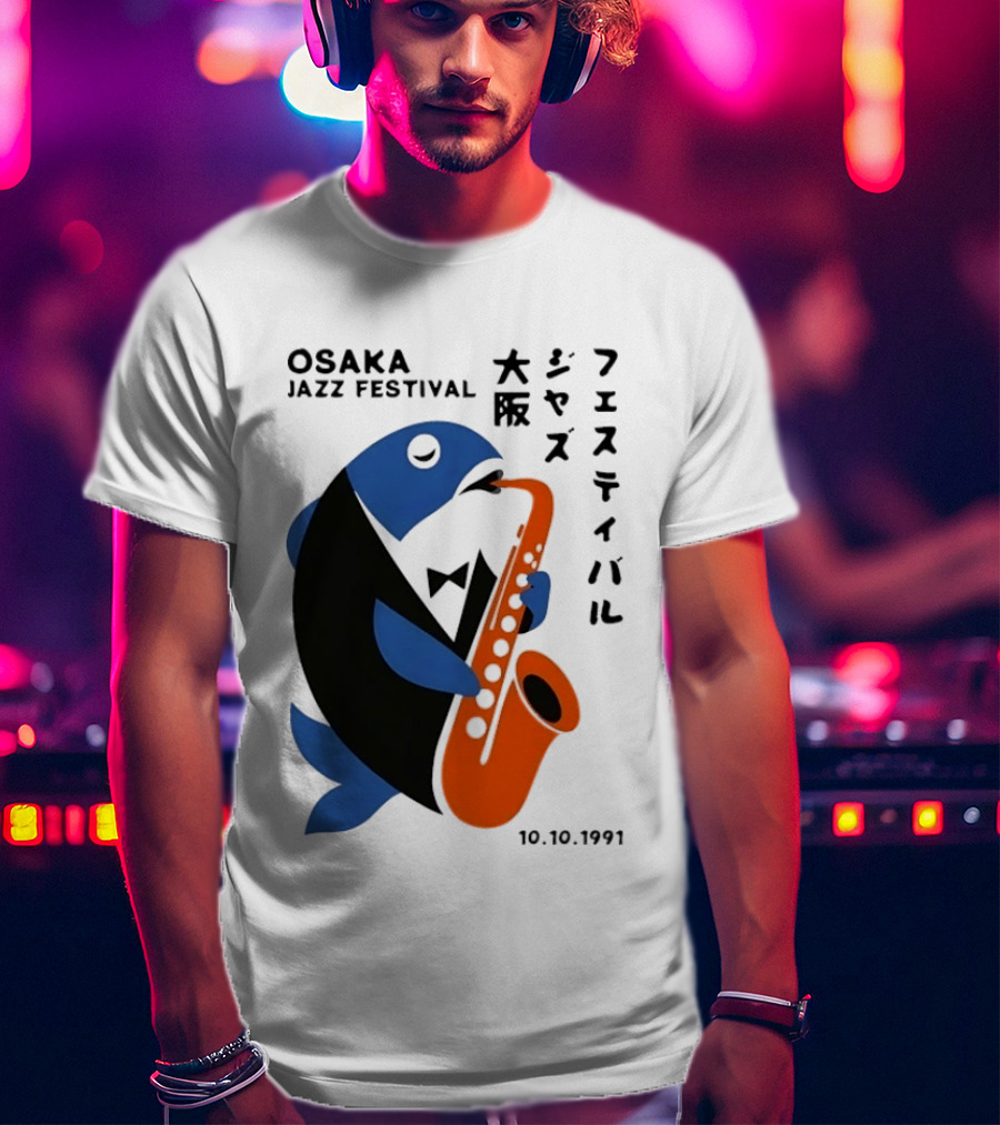 Osaka Jazz Festival 10.10.1991 Saxophone Playing Fish T-Shirt