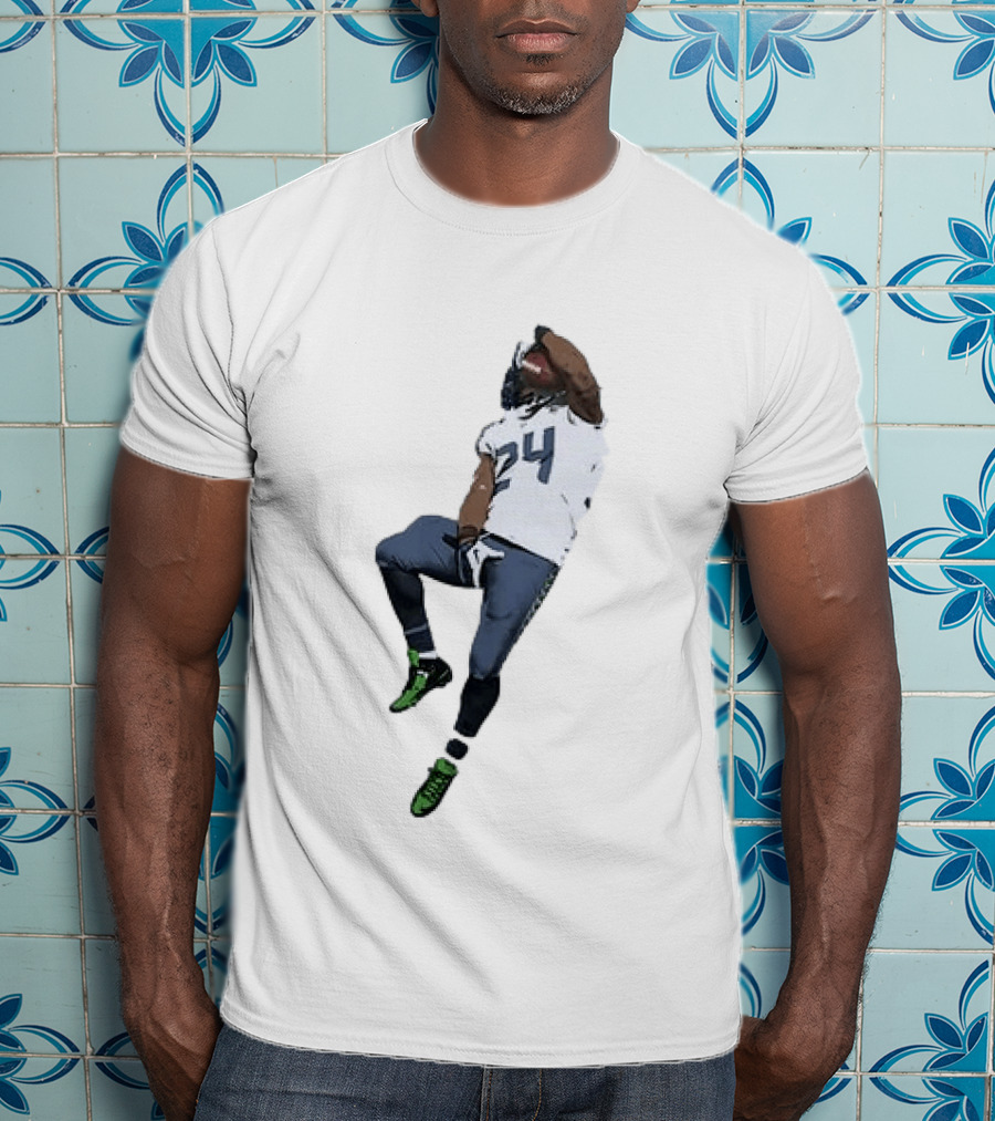 Seattle Seahawks Marshawn Lynch Number 24 Beast Mode Action Pose T-Shirt