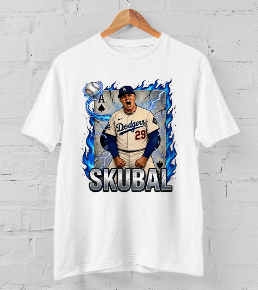 Skubal 29 Dodgers Ace Pitcher Playing Card Flames And Spade T-Shirt