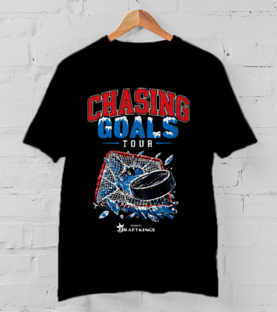 Chasing Goals Tour Hockey Net Puck Barstool Sports Spittin Chiclets T-Shirt