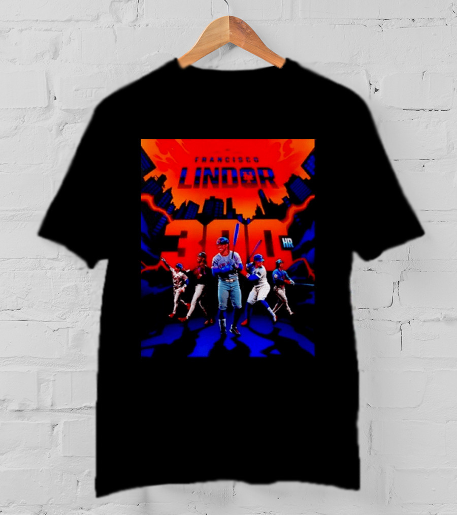 Francisco Lindor New York Mets 300 HR City Skyline Baseball Milestone T-Shirt